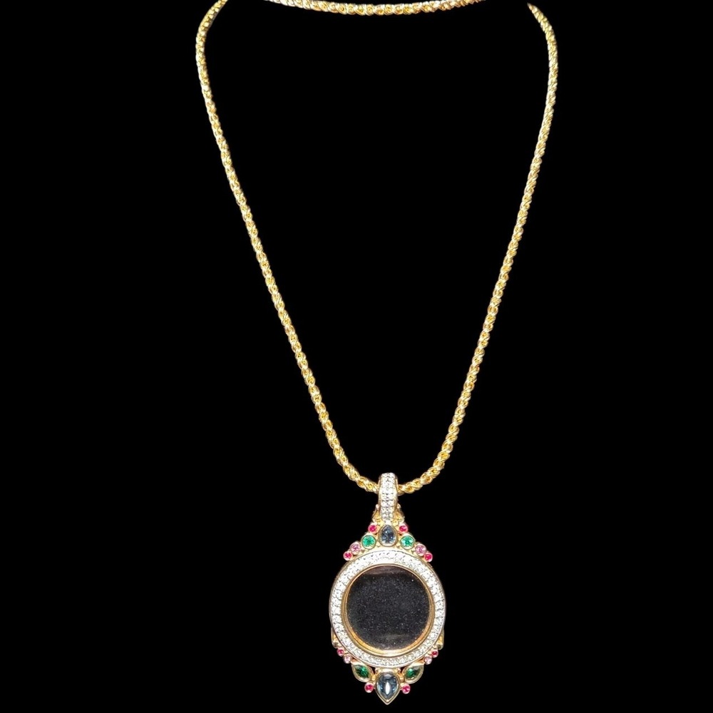 Swarovski Crystal Gold Plate‎ Magnifying Glass Loop Pendant 36" Necklace Retired